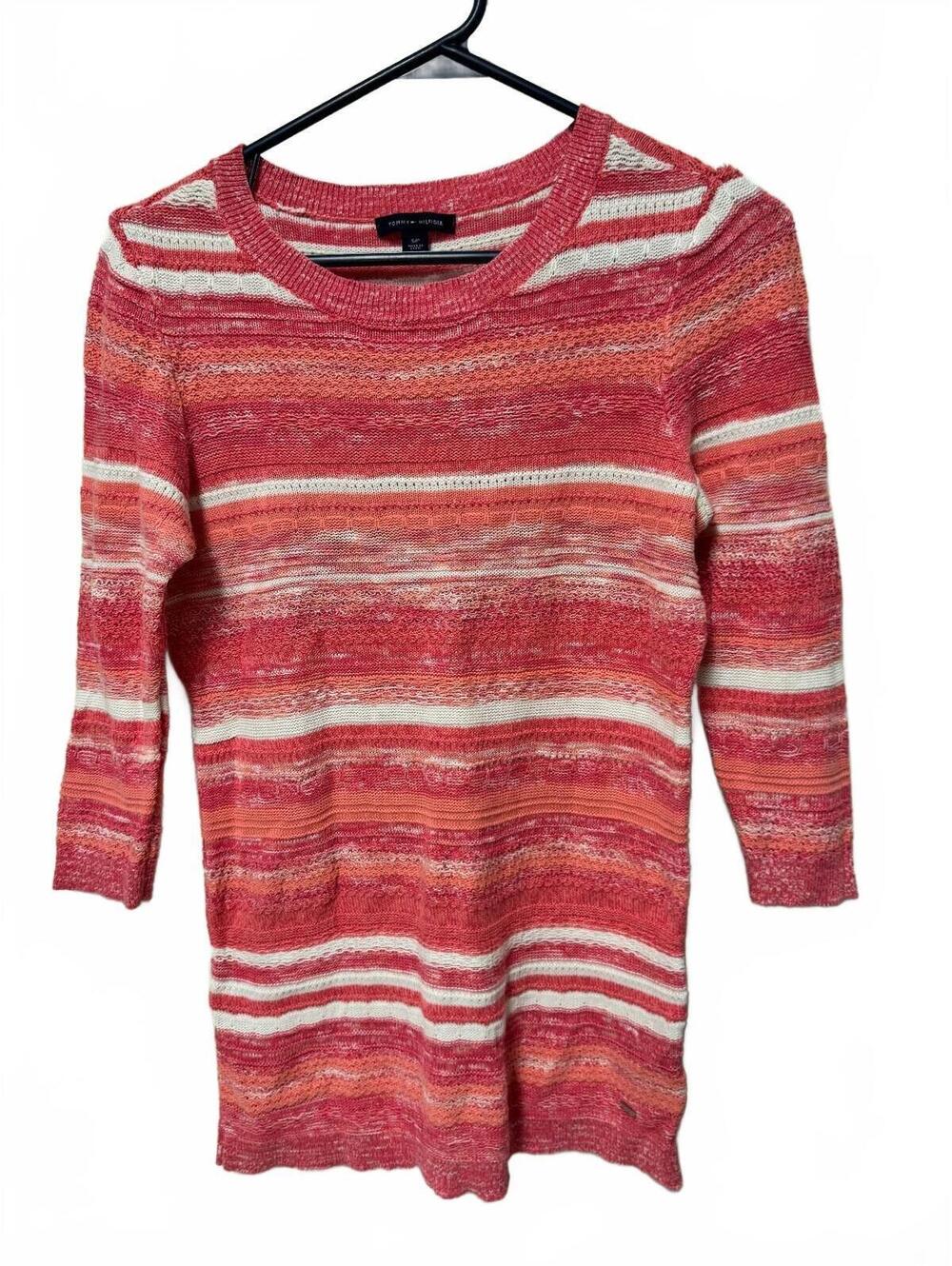 Tommy Hilfiger Womens Pink Striped Knit Crewneck Sweater Size S/P
